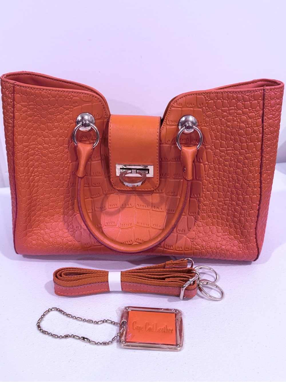 Cape Cod Leather Orange Croc-Embossed Tote